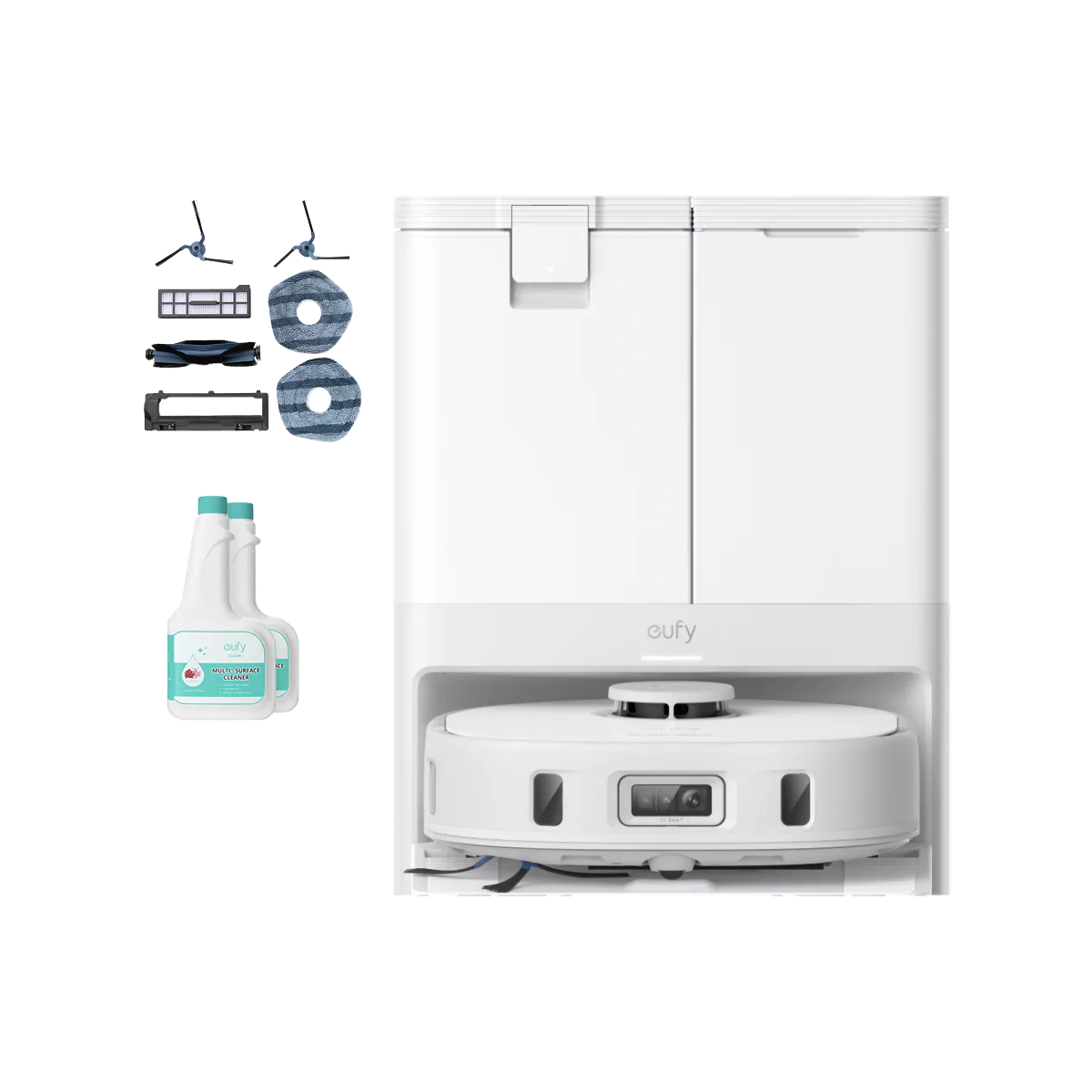 eufy X10 Pro Omni White + Replacement Parts Kit + Floor Cleaning Solution